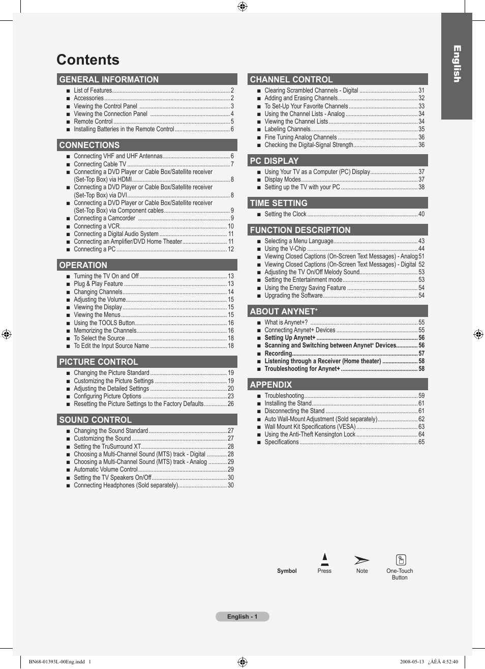 Samsung LN32A540P2DXZA User Manual | Page 3 / 133