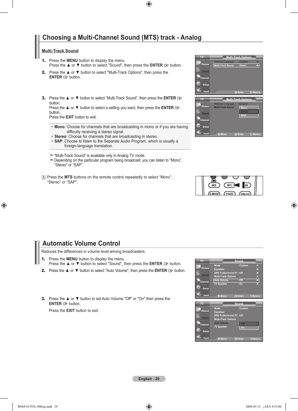 Automatic volume control | Samsung LN32A540P2DXZA User Manual | Page 31 / 133