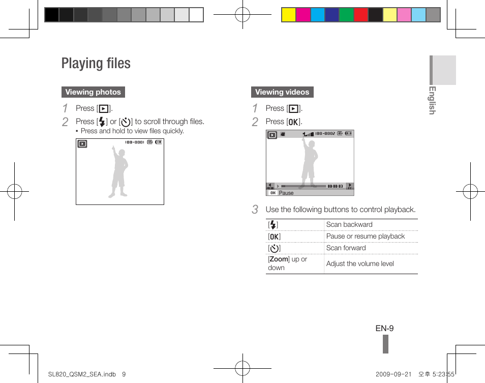 Playing files | Samsung EC-SL820SBP-US User Manual | Page 9 / 22