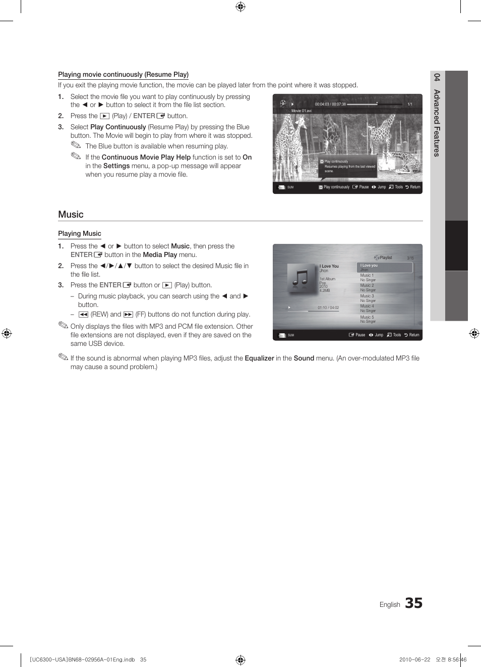 Music | Samsung UN60C6300SFXZA User Manual | Page 35 / 54