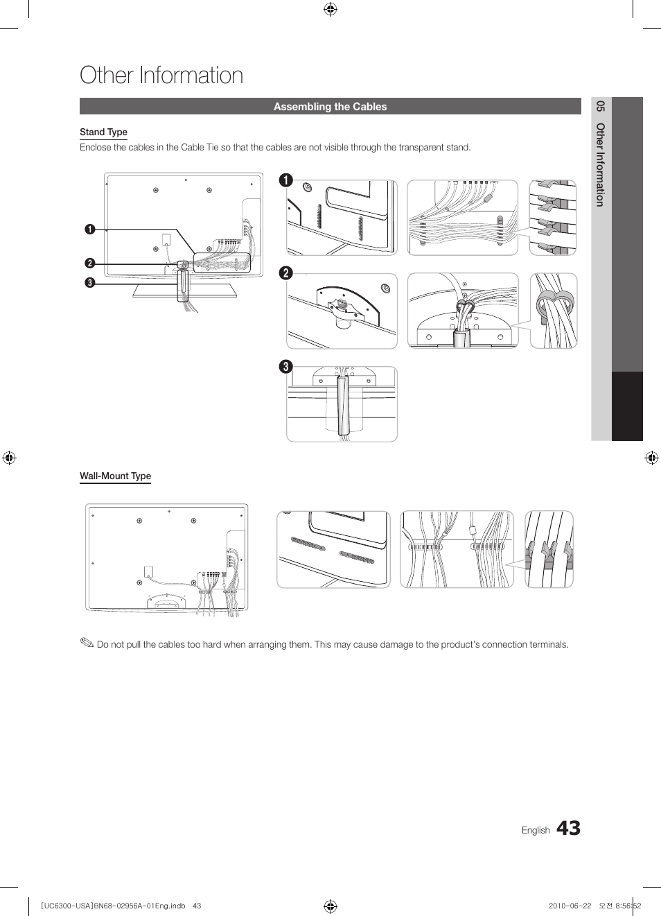 Other information, Assembling the cables, Troubleshooting | Storage and maintenance, License | Samsung UN60C6300SFXZA User Manual | Page 43 / 54