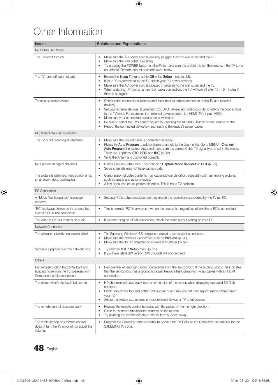 Other information | Samsung UN60C6300SFXZA User Manual | Page 48 / 54