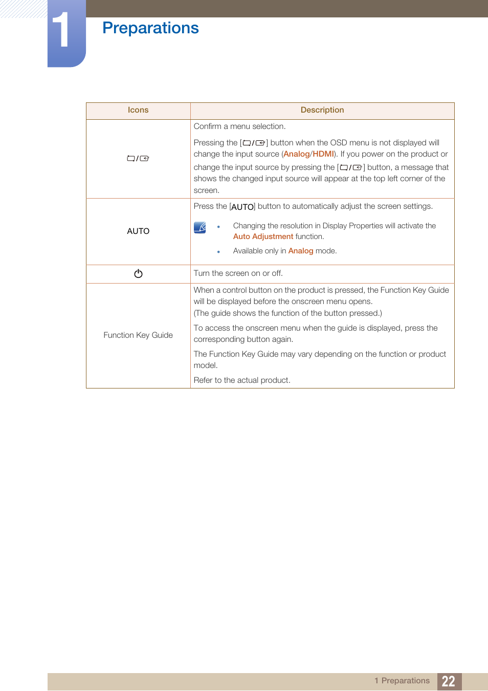 Preparations | Samsung LS27C500HS-ZA User Manual | Page 22 / 95