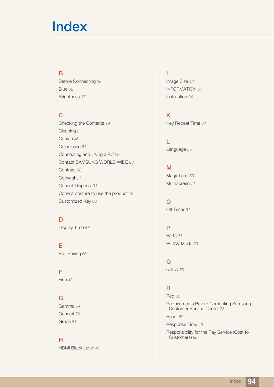 Index | Samsung LS27C500HS-ZA User Manual | Page 94 / 95
