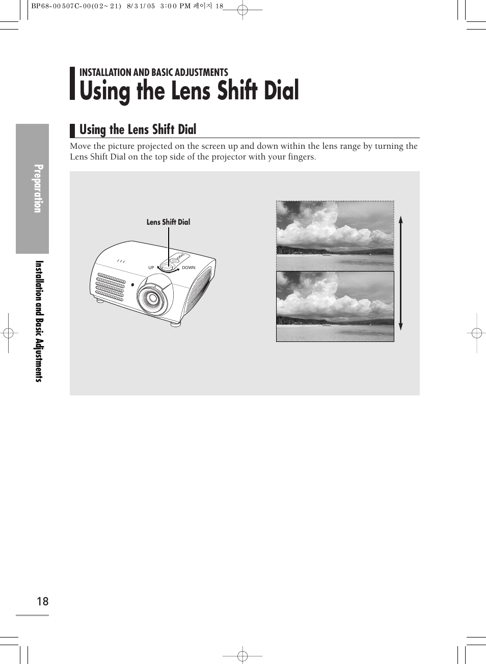 Using the lens shift dial | Samsung SPH700AEX-XAA User Manual | Page 18 / 84