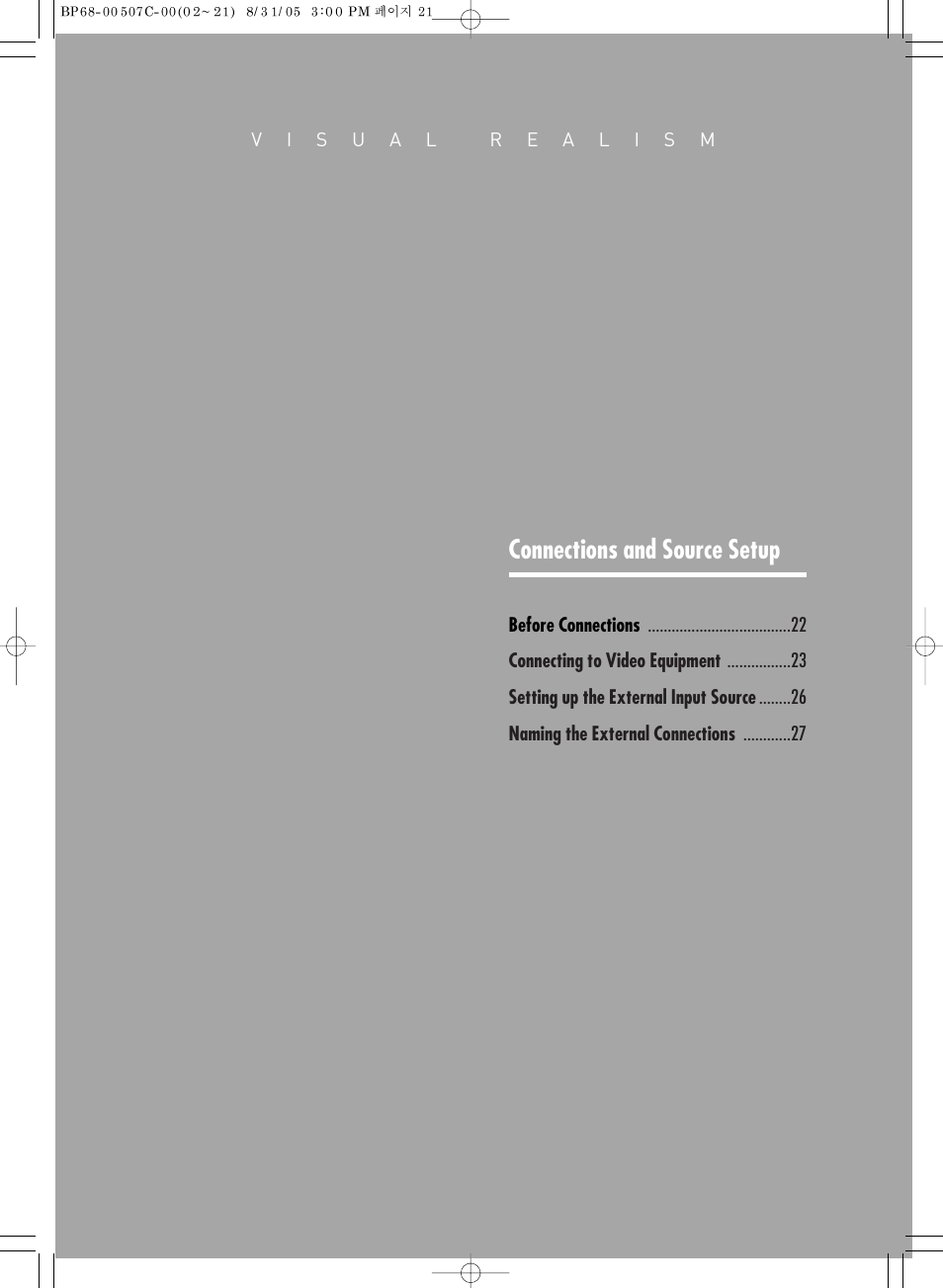 Connections and source setup | Samsung SPH700AEX-XAA User Manual | Page 21 / 84