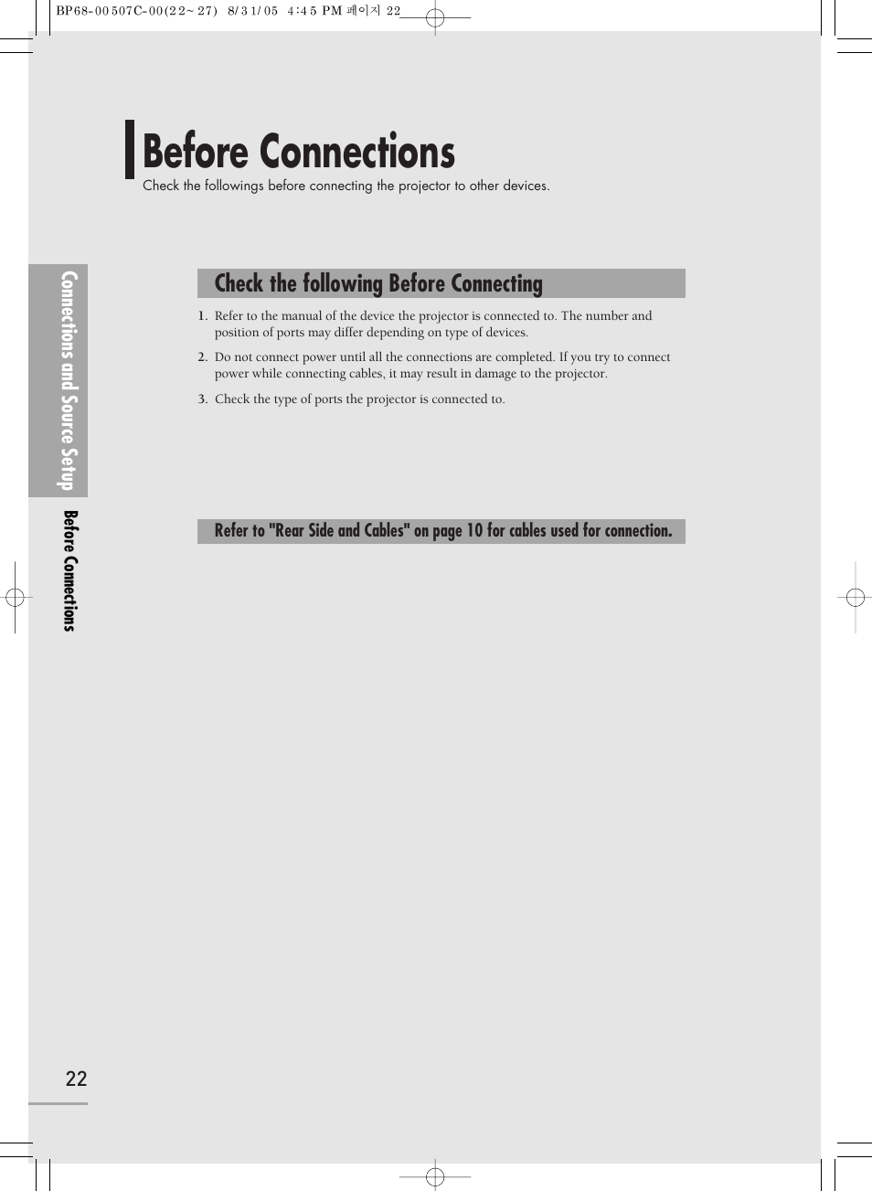 Before connections, Check the following before connecting | Samsung SPH700AEX-XAA User Manual | Page 22 / 84