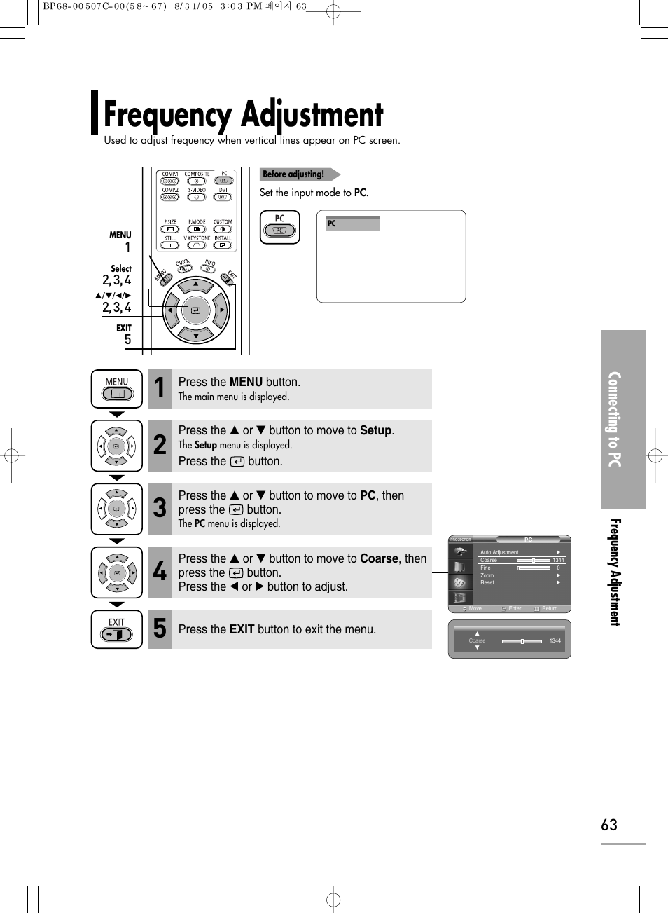 Frequency adjustment, Connecting to pc | Samsung SPH700AEX-XAA User Manual | Page 63 / 84