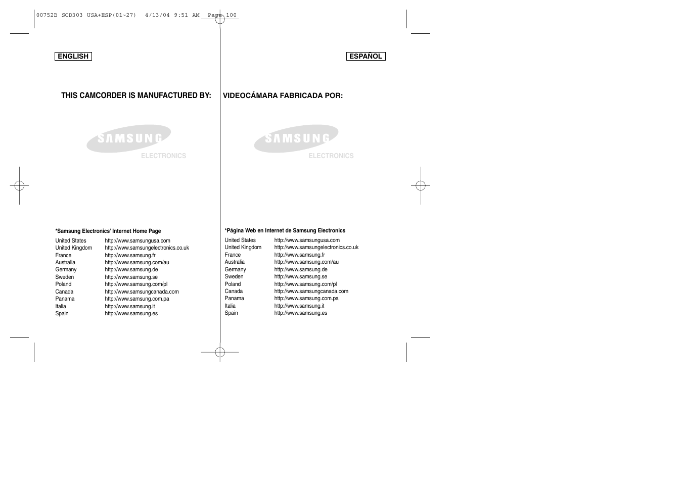 Samsung SC-D305-XAP User Manual | Page 106 / 106