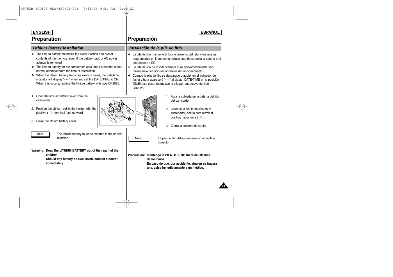 Preparación preparation | Samsung SC-D305-XAP User Manual | Page 21 / 106