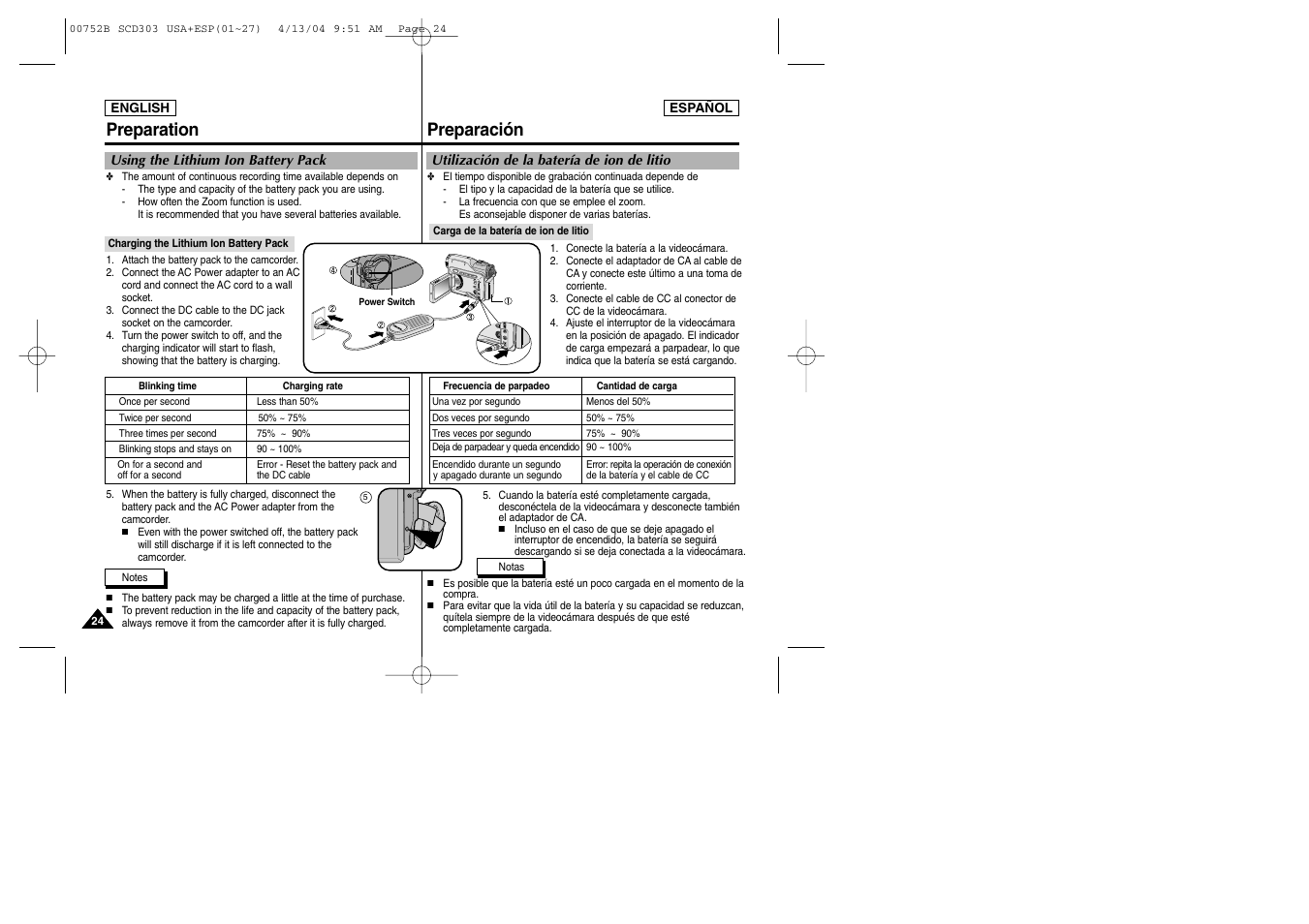 Preparación preparation | Samsung SC-D305-XAP User Manual | Page 24 / 106