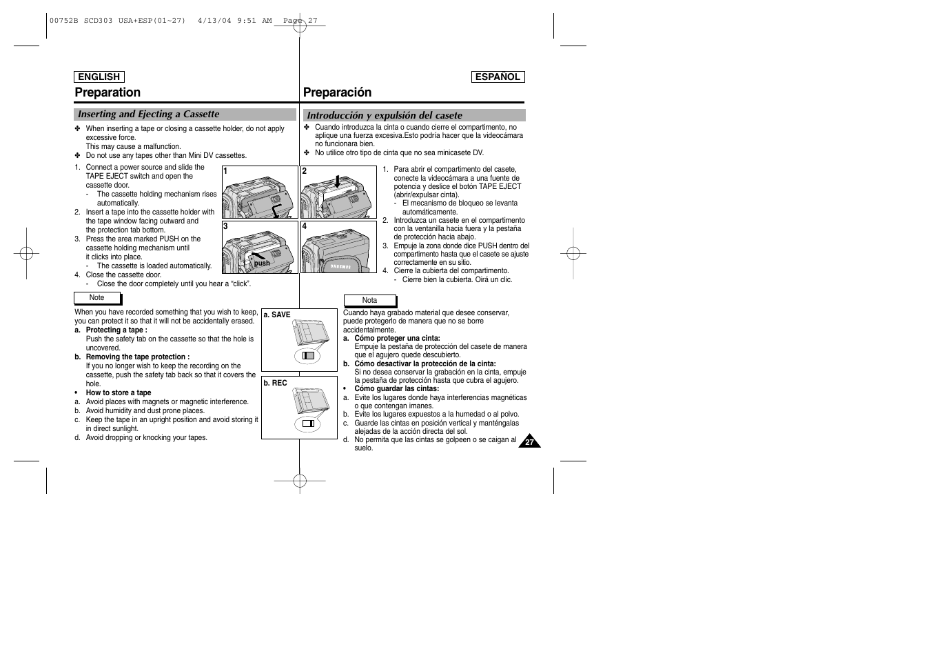 Preparación preparation | Samsung SC-D305-XAP User Manual | Page 27 / 106