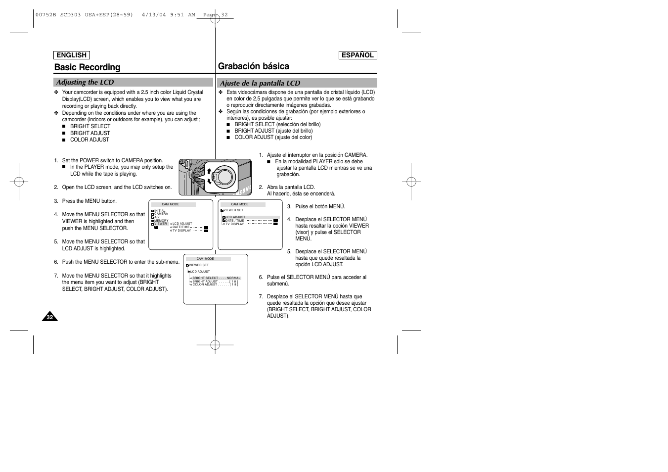 Basic recording grabación básica | Samsung SC-D305-XAP User Manual | Page 32 / 106