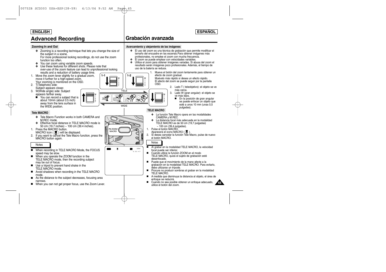 Advanced recording grabación avanzada | Samsung SC-D305-XAP User Manual | Page 45 / 106