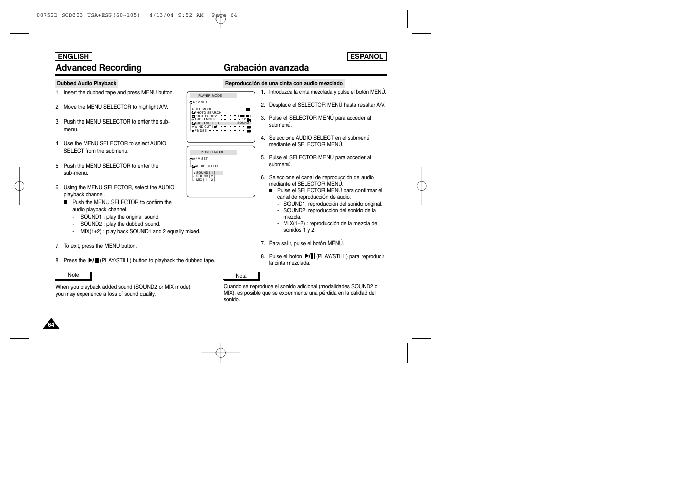 Grabación avanzada advanced recording | Samsung SC-D305-XAP User Manual | Page 64 / 106