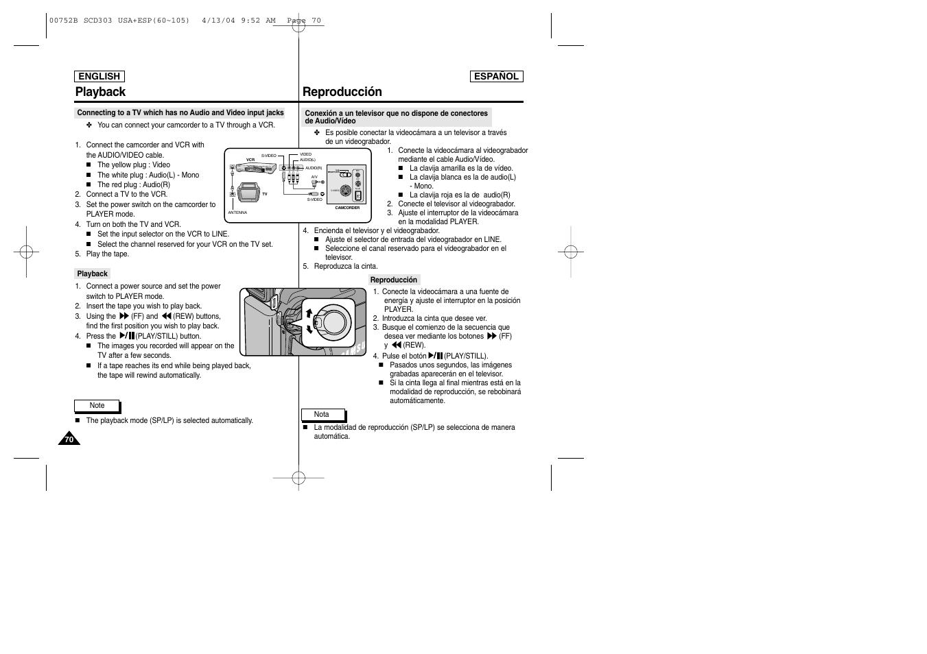 Reproducción playback | Samsung SC-D305-XAP User Manual | Page 70 / 106