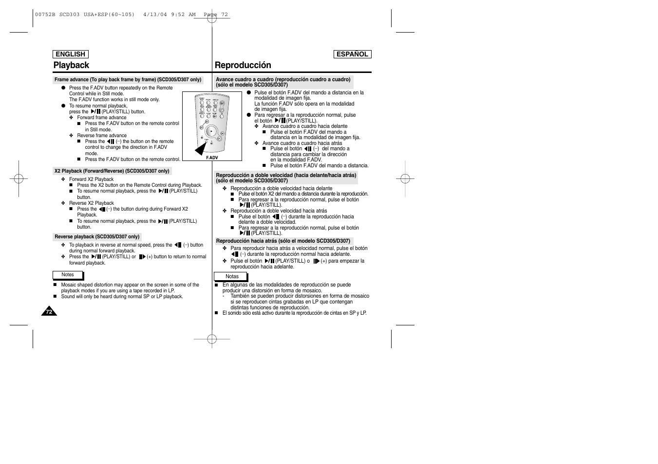 Reproducción playback | Samsung SC-D305-XAP User Manual | Page 72 / 106