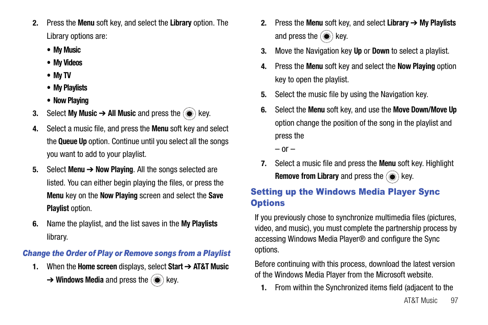 Setting up the windows media player sync options | Samsung SGH-I627MAAATT User Manual | Page 100 / 154