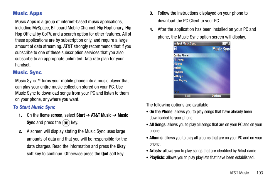 Music apps, Music sync, Music apps music sync | Samsung SGH-I627MAAATT User Manual | Page 106 / 154