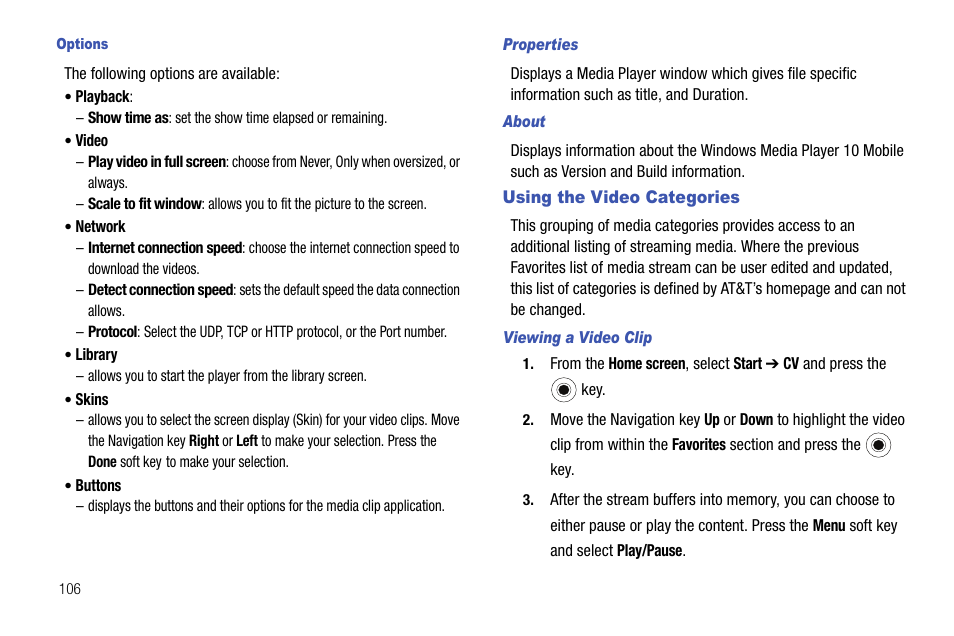 Using the video categories | Samsung SGH-I627MAAATT User Manual | Page 109 / 154