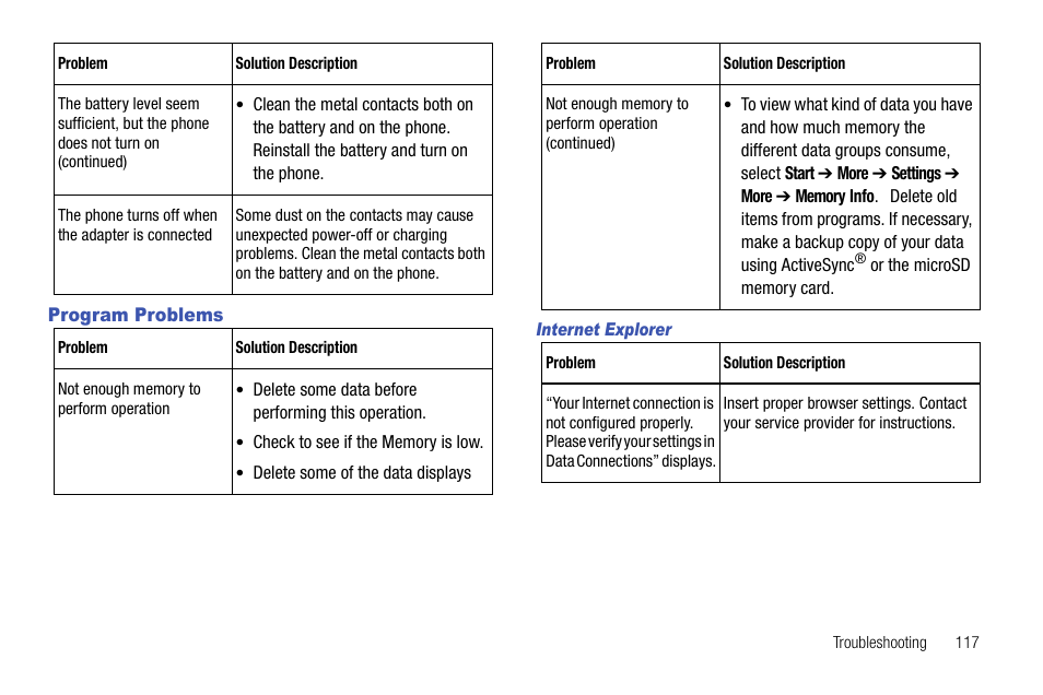 Program problems | Samsung SGH-I627MAAATT User Manual | Page 120 / 154