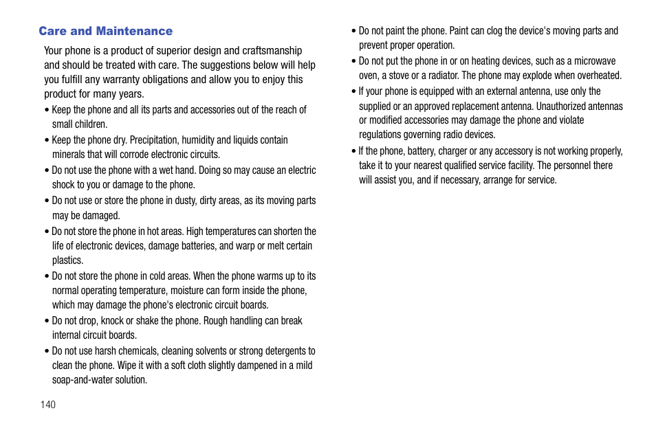 Care and maintenance | Samsung SGH-I627MAAATT User Manual | Page 143 / 154