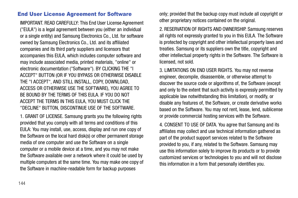 End user license agreement for software | Samsung SGH-I627MAAATT User Manual | Page 147 / 154