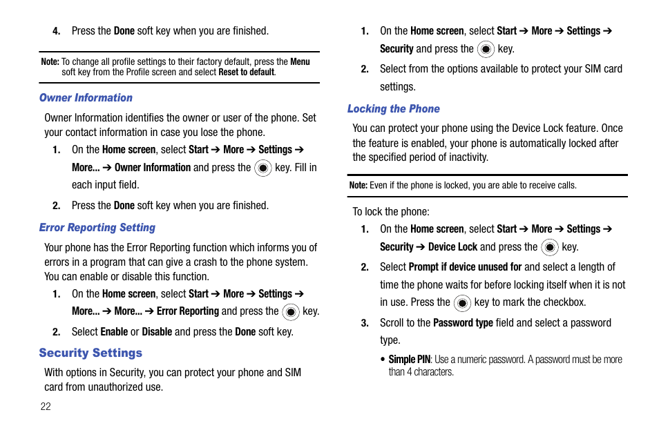 Security settings | Samsung SGH-I627MAAATT User Manual | Page 25 / 154