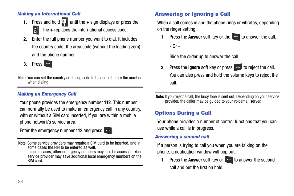 Answering or ignoring a call, Options during a call, Answering or ignoring a call options during a call | Samsung SGH-I627MAAATT User Manual | Page 41 / 154