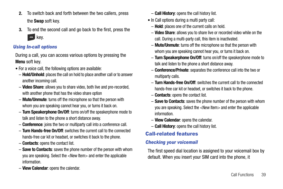 Call-related features | Samsung SGH-I627MAAATT User Manual | Page 42 / 154