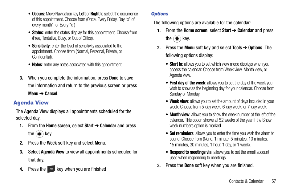 Agenda view | Samsung SGH-I627MAAATT User Manual | Page 60 / 154