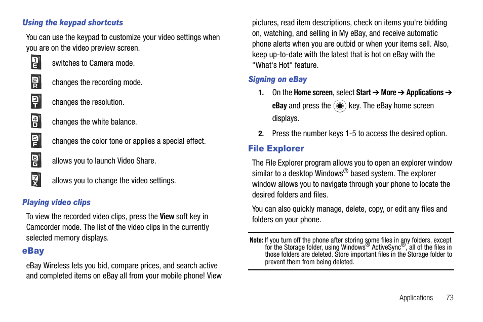 Ebay, File explorer, Ebay file explorer | Samsung SGH-I627MAAATT User Manual | Page 76 / 154