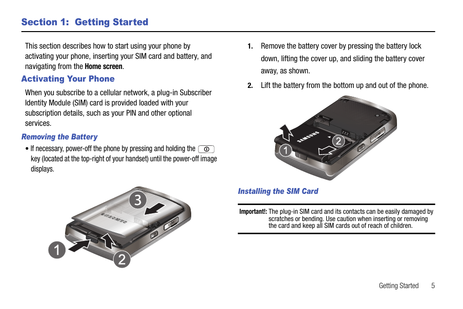 Section 1: getting started, Activating your phone | Samsung SGH-I627MAAATT User Manual | Page 8 / 154