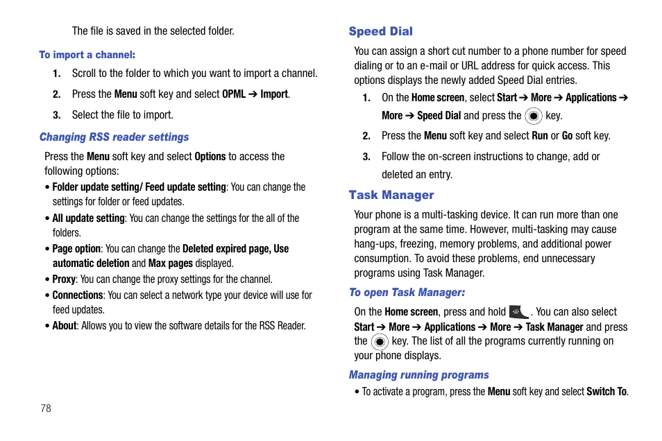 Speed dial, Task manager, Speed dial task manager | Samsung SGH-I627MAAATT User Manual | Page 81 / 154