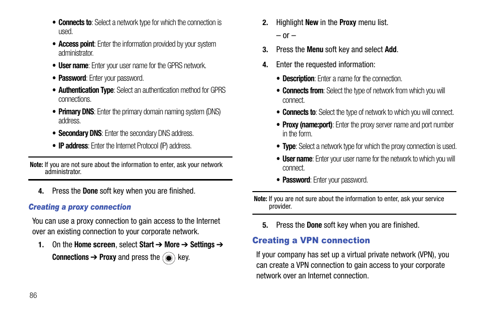 Creating a vpn connection | Samsung SGH-I627MAAATT User Manual | Page 89 / 154