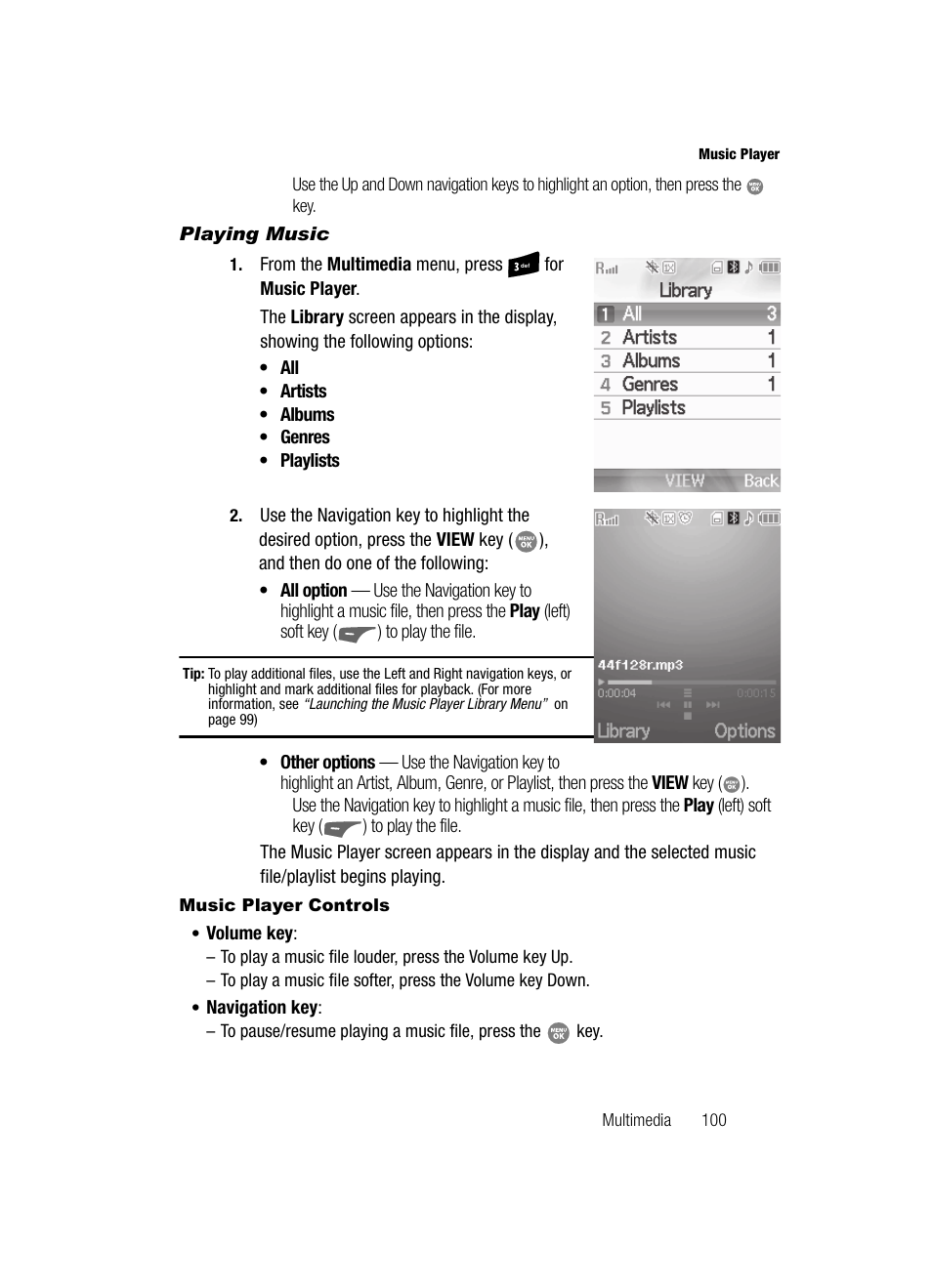 Playing music, Music player controls | Samsung SCH-R500ZRACRI User Manual | Page 103 / 180