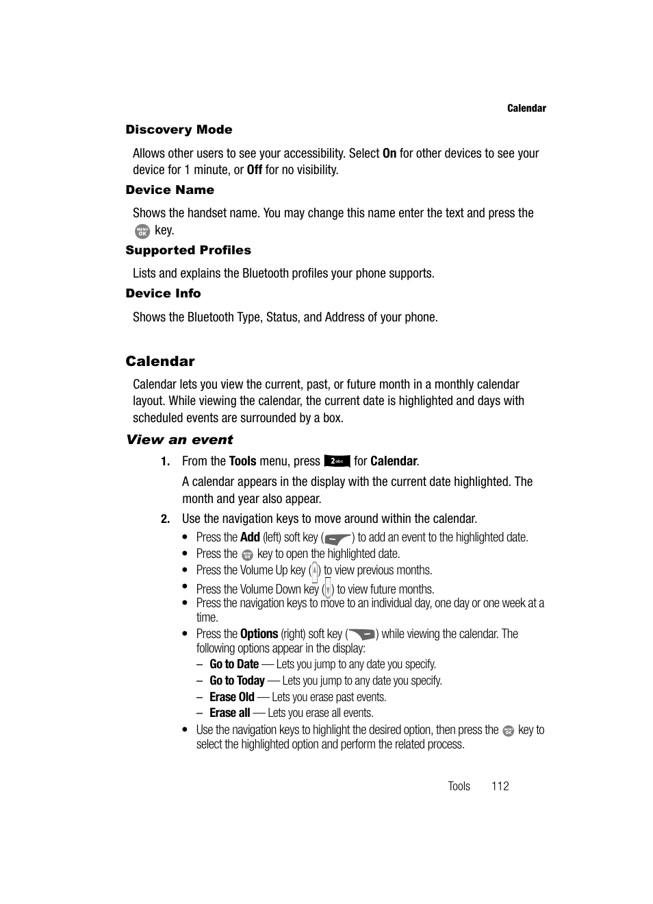 Discovery mode, Device name, Supported profiles | Device info, Calendar, View an event | Samsung SCH-R500ZRACRI User Manual | Page 115 / 180