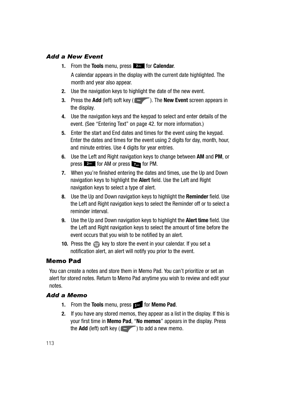 Add a new event, Memo pad, Add a memo | Samsung SCH-R500ZRACRI User Manual | Page 116 / 180