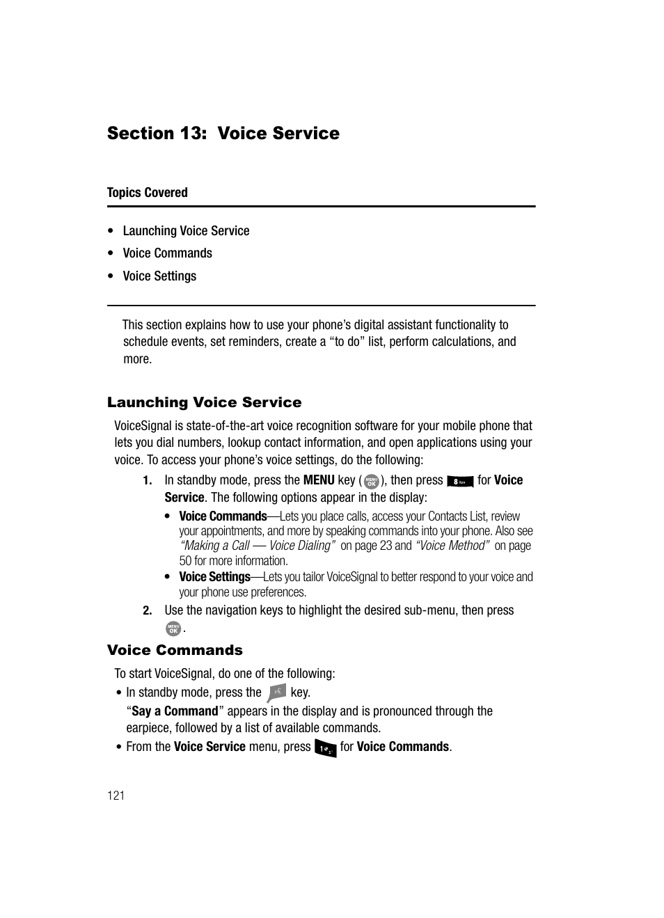 Section 13: voice service, Launching voice service, Voice commands | Launching voice service voice commands | Samsung SCH-R500ZRACRI User Manual | Page 124 / 180