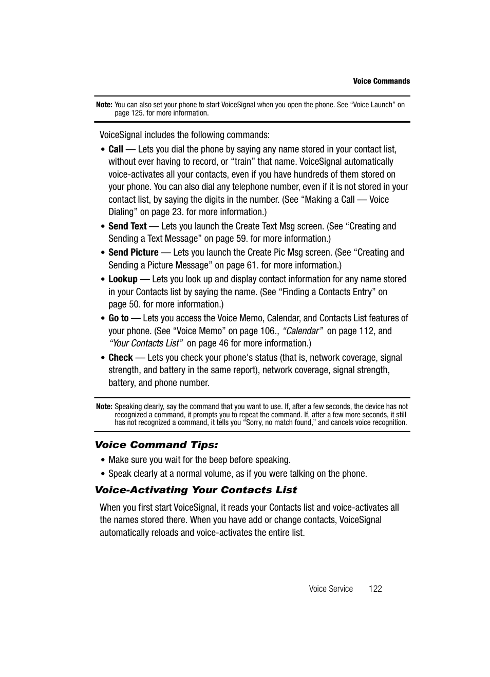 Voice command tips, Voice-activating your contacts list | Samsung SCH-R500ZRACRI User Manual | Page 125 / 180