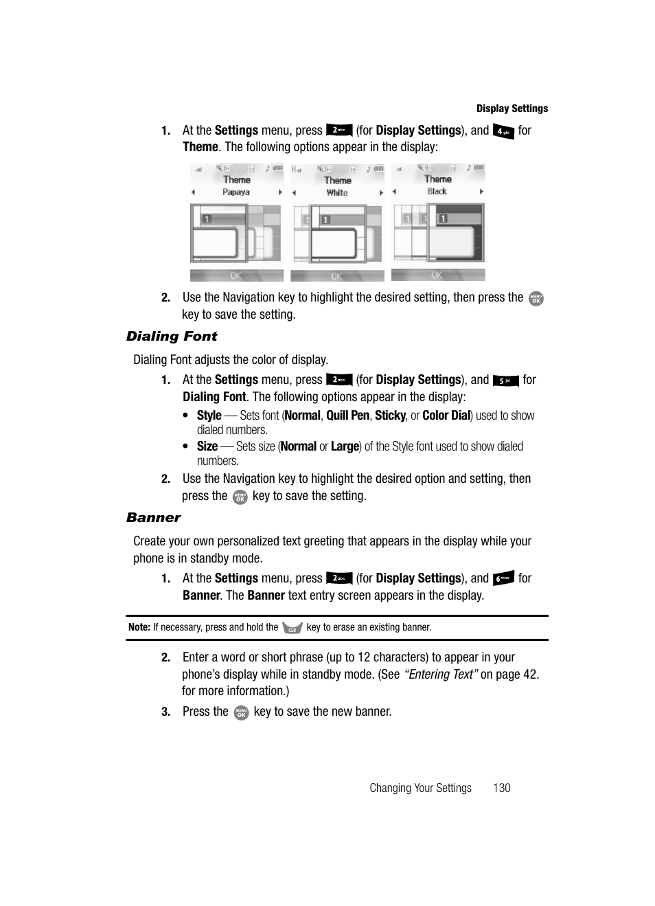 Dialing font, Banner | Samsung SCH-R500ZRACRI User Manual | Page 133 / 180