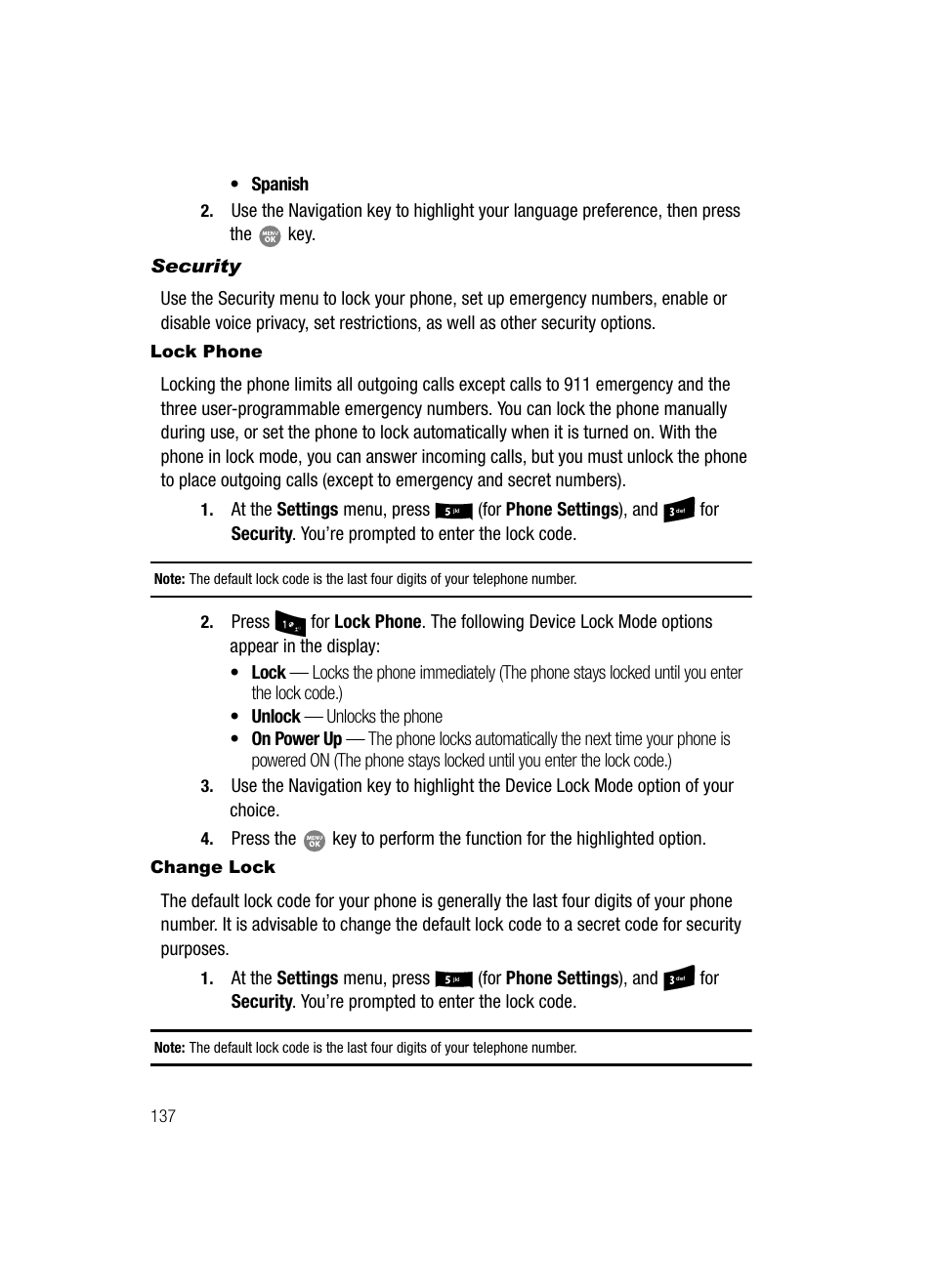 Security, Lock phone, Change lock | Samsung SCH-R500ZRACRI User Manual | Page 140 / 180