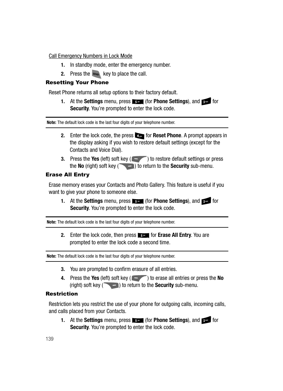 Resetting your phone, Erase all entry, Restriction | Samsung SCH-R500ZRACRI User Manual | Page 142 / 180