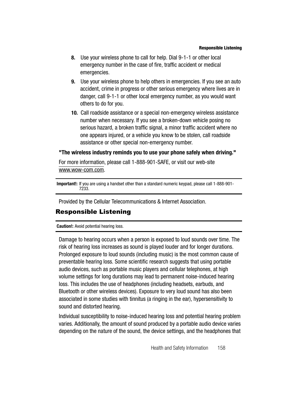 Responsible listening | Samsung SCH-R500ZRACRI User Manual | Page 161 / 180