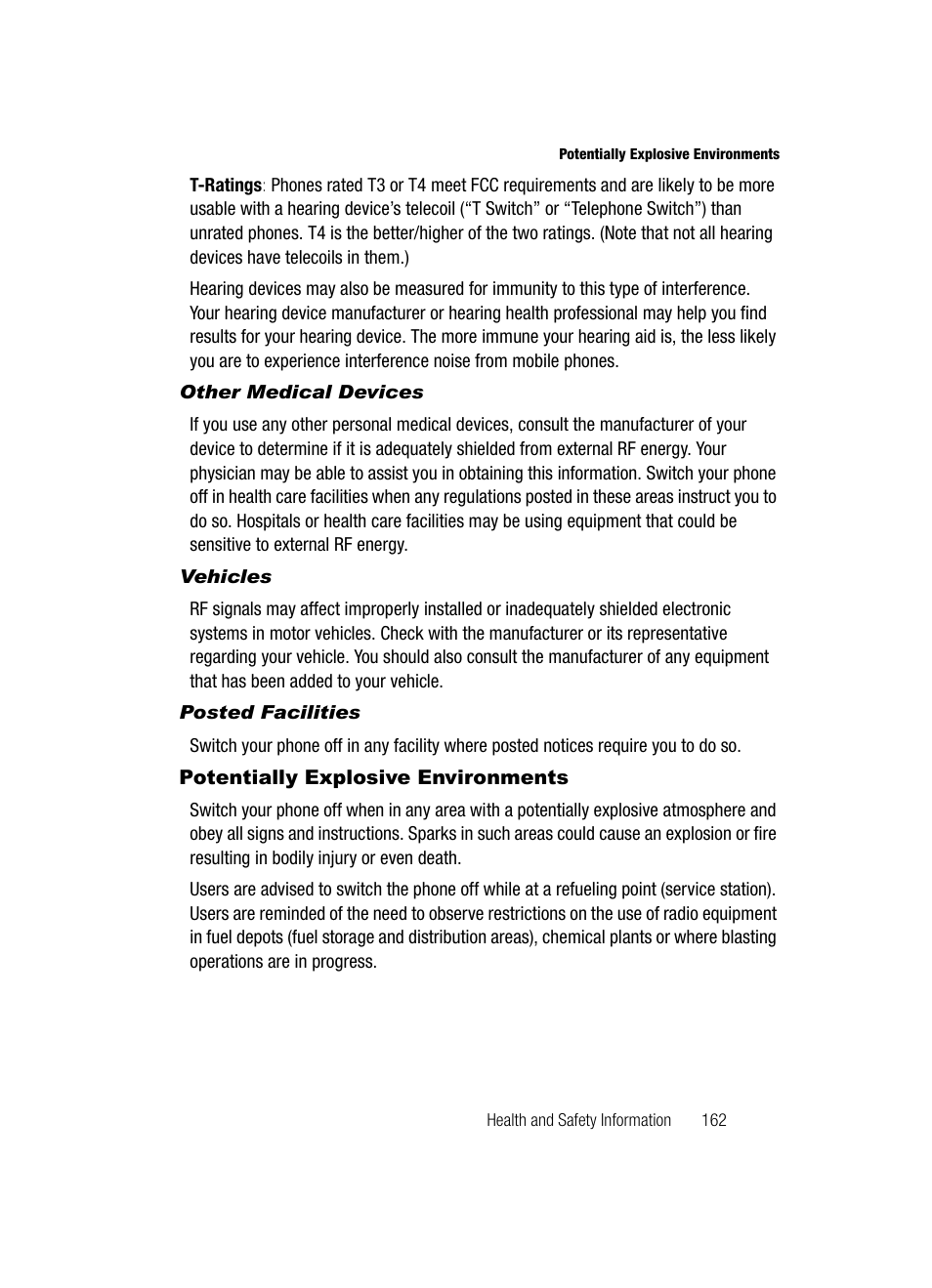 Other medical devices, Vehicles, Posted facilities | Potentially explosive environments | Samsung SCH-R500ZRACRI User Manual | Page 165 / 180