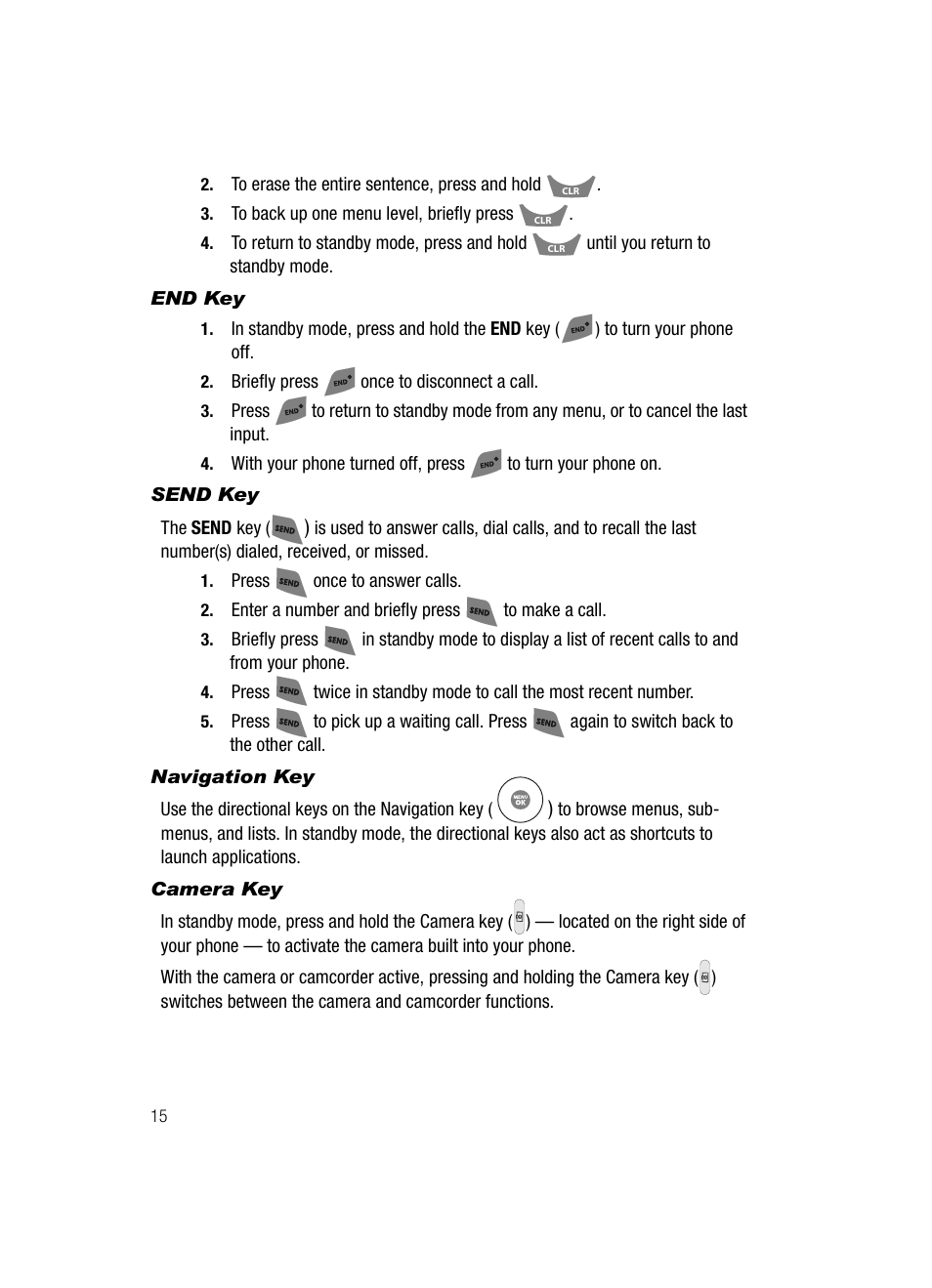 End key, Send key, Navigation key | Camera key | Samsung SCH-R500ZRACRI User Manual | Page 18 / 180