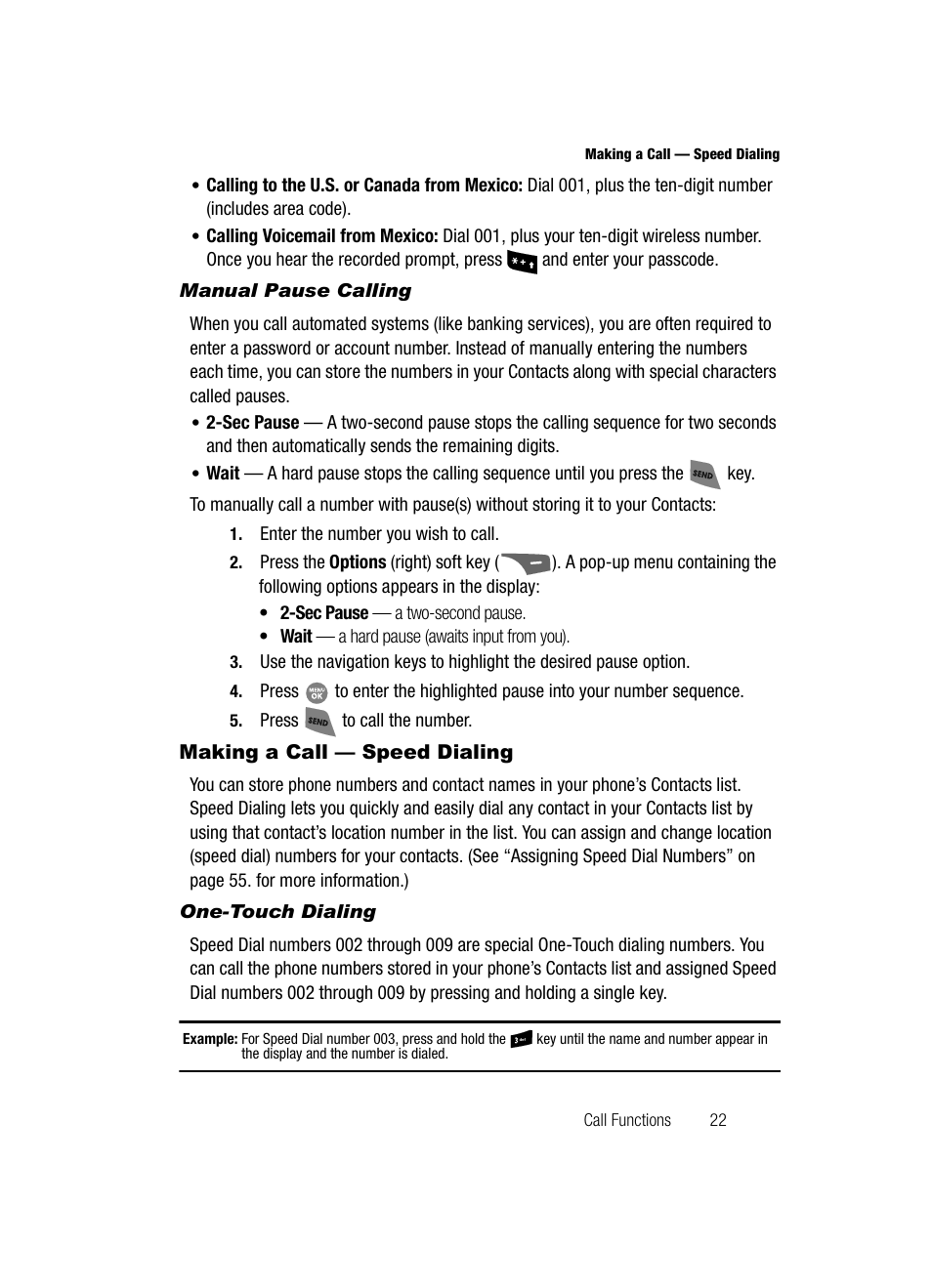 Manual pause calling, Making a call - speed dialing, One-touch dialing | Making a call — speed dialing | Samsung SCH-R500ZRACRI User Manual | Page 25 / 180