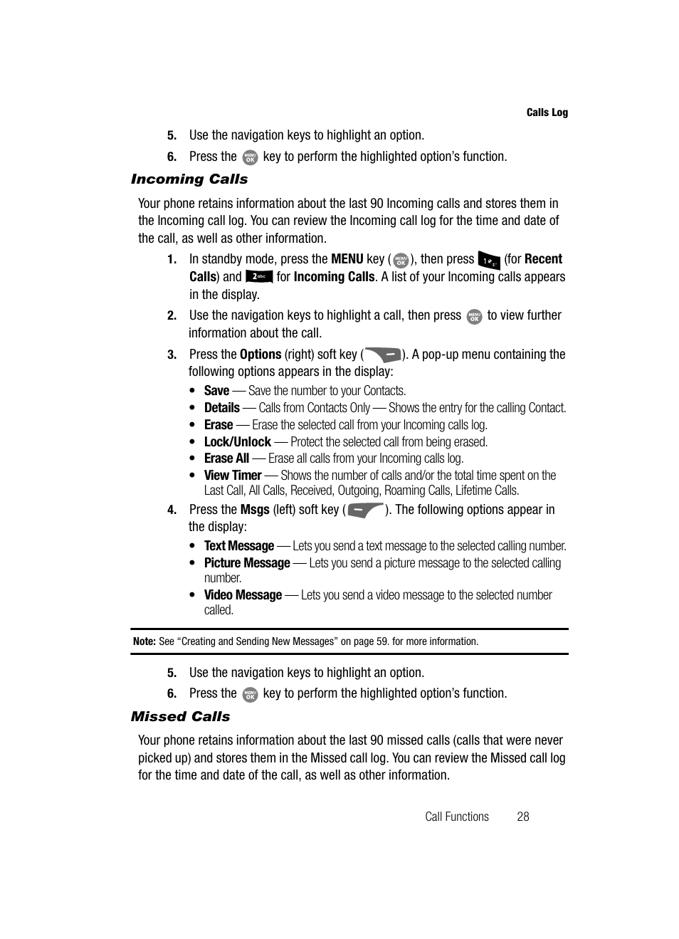 Incoming calls, Missed calls | Samsung SCH-R500ZRACRI User Manual | Page 31 / 180