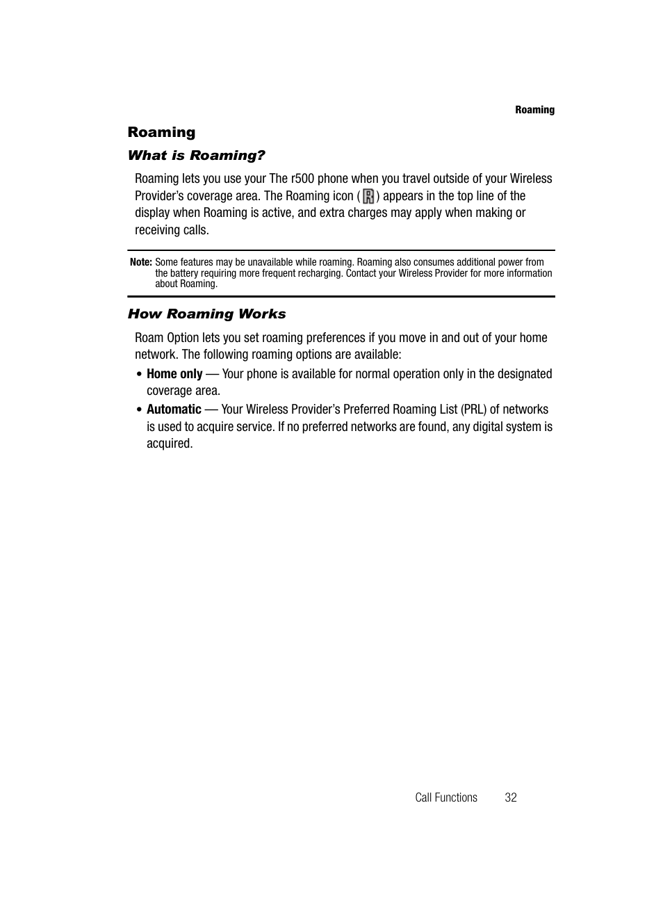 Roaming, What is roaming, How roaming works | Samsung SCH-R500ZRACRI User Manual | Page 35 / 180