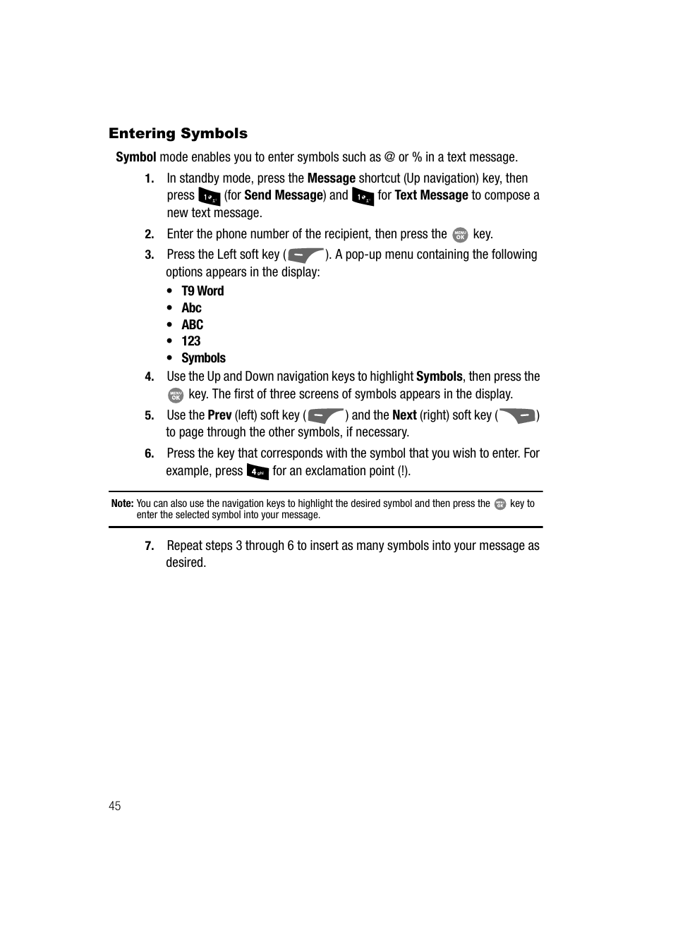 Entering symbols | Samsung SCH-R500ZRACRI User Manual | Page 48 / 180